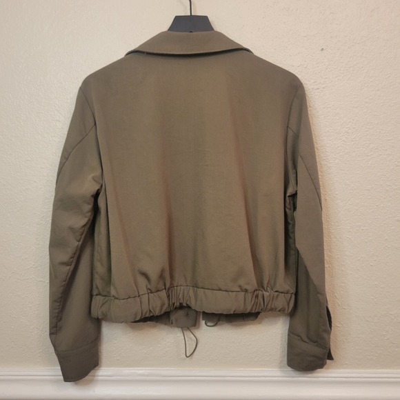 Utility Bomber Jacket Army Green Cuff Sleeve‎ Elastic Drawstring Waist Small - Picture 3 of 11